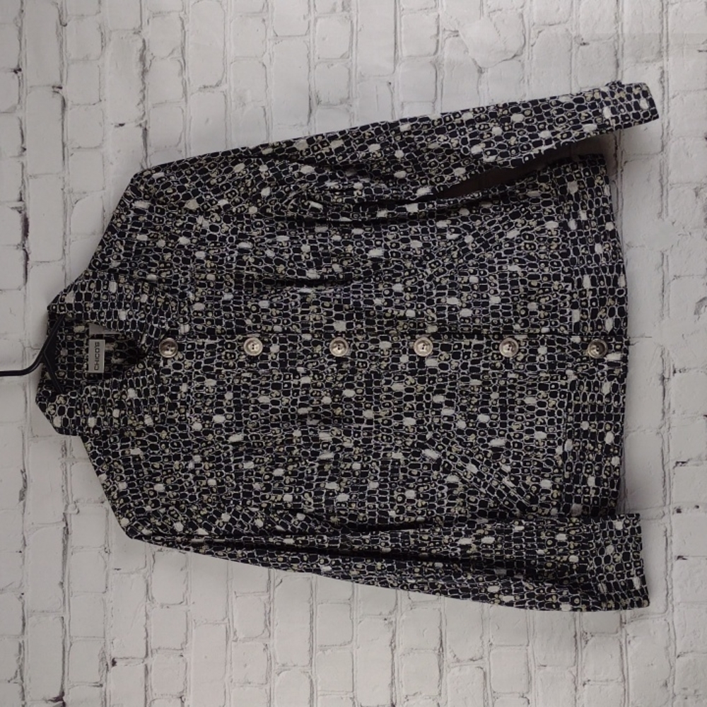 Chico's Black Ivory Gold  Blazer Jacket 0  Small